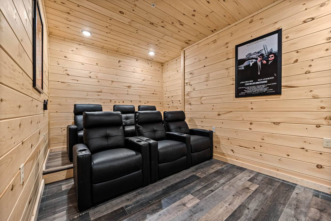 Theater with comfy theater seating and dvd player Theater with comfy theater seating and dvd player