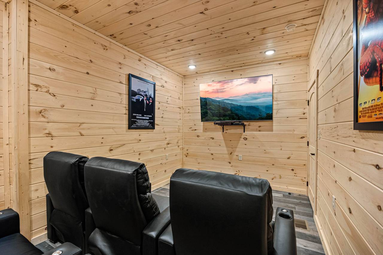 Theater with comfy theater seating and dvd player Theater with comfy theater seating and dvd player