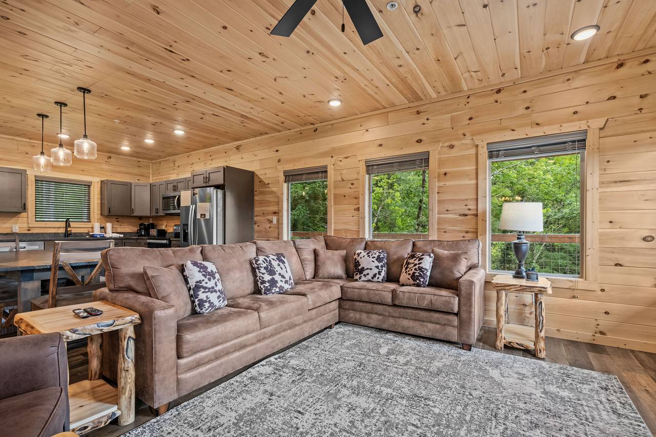 Spacious living room with queen sleeper sofa, TV, & fireplace Spacious living room with queen sleeper sofa, TV, & fireplace