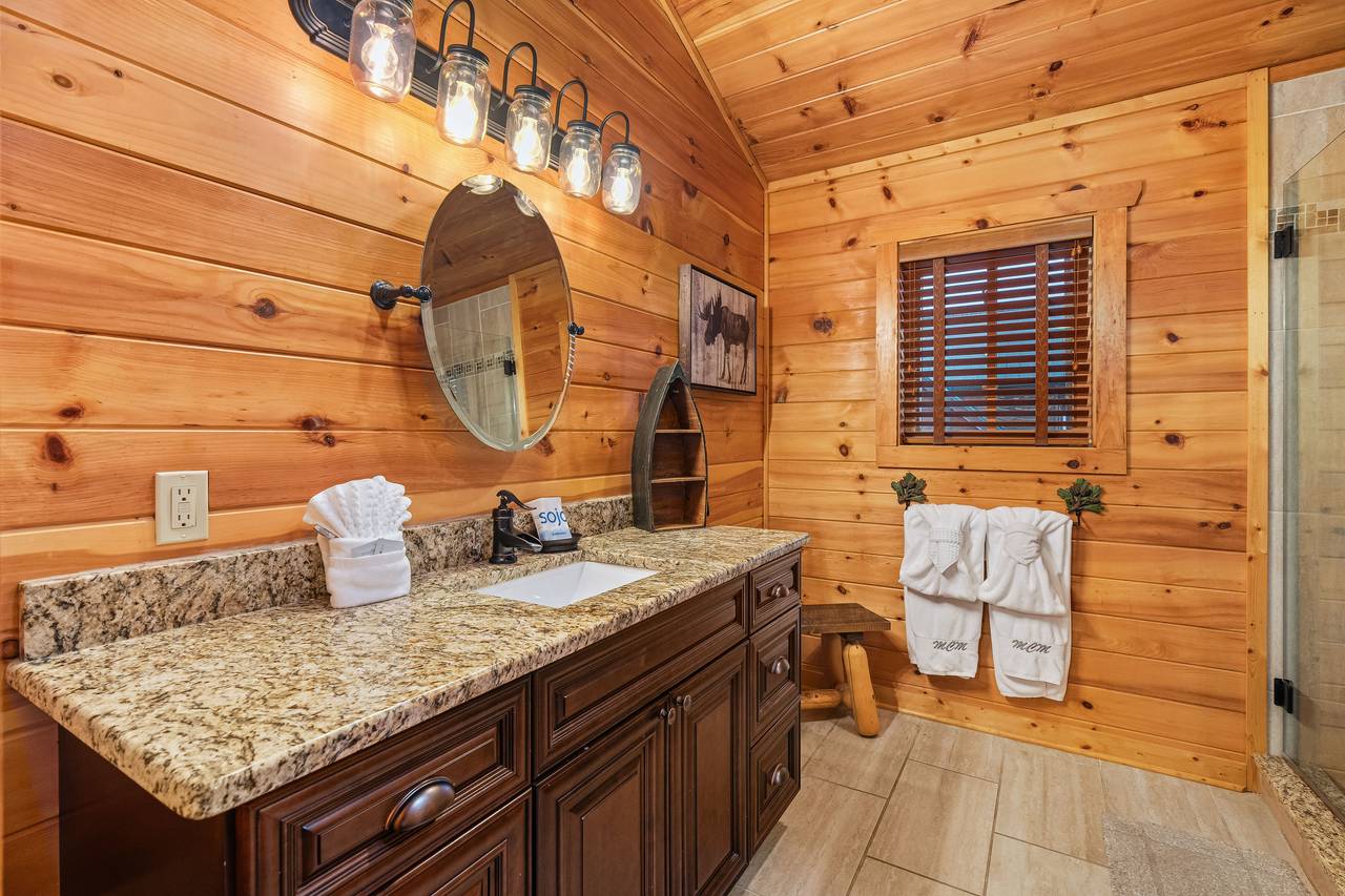 Upper level full bathroom with standing shower Upper level full bathroom with standing shower