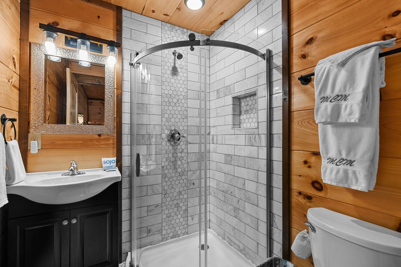 Lower level ensuite bathroom with standing shower Lower level ensuite bathroom with standing shower