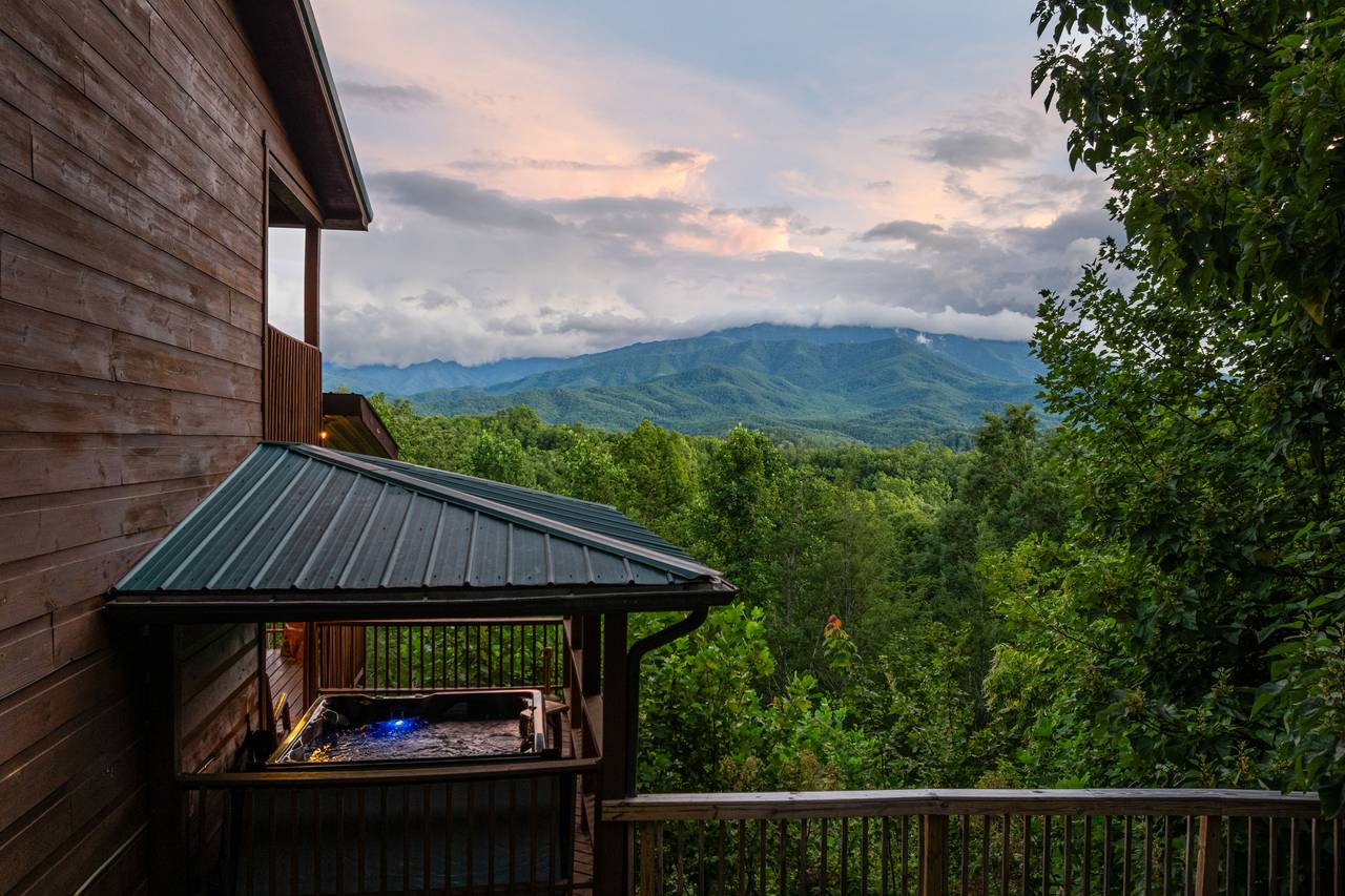 Relaxing Hot Tub with Mountain Scenery Relaxing Hot Tub with Mountain Scenery