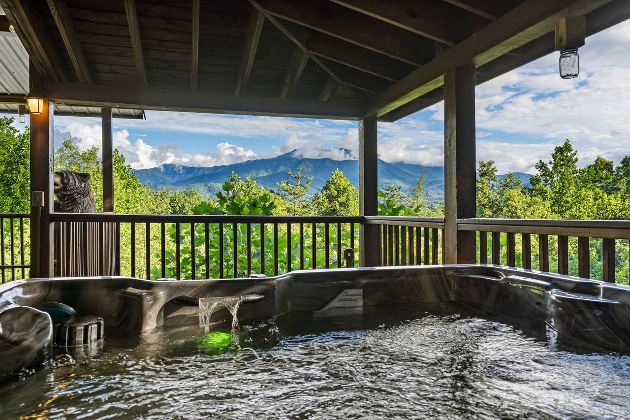 Relaxing Hot Tub with Mountain Scenery Relaxing Hot Tub with Mountain Scenery