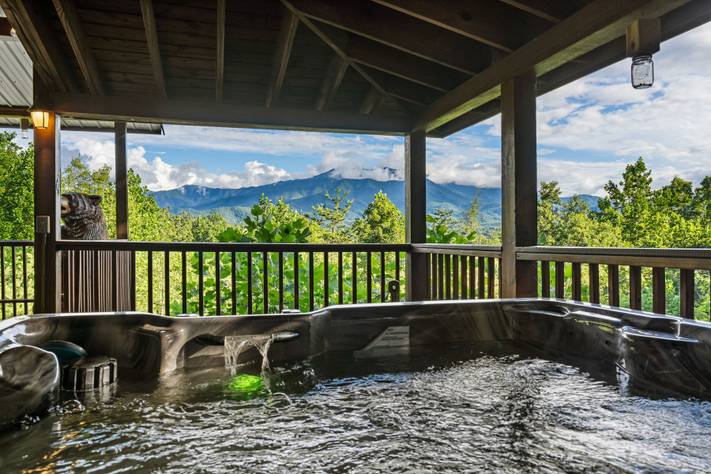 Relaxing Hot Tub with Mountain Scenery Relaxing Hot Tub with Mountain Scenery
