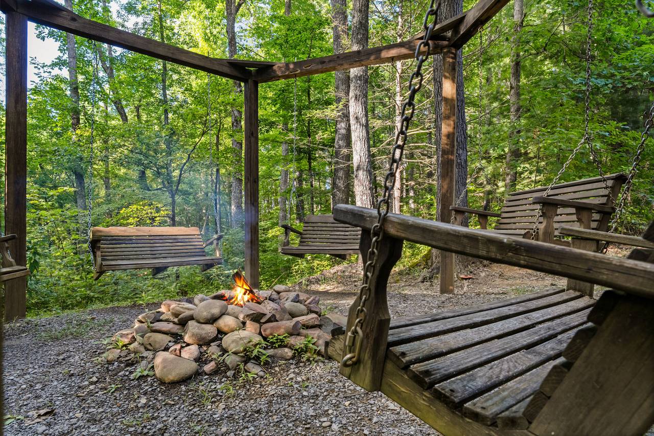 Natural Fire Pit with Log Swings Natural Fire Pit with Log Swings