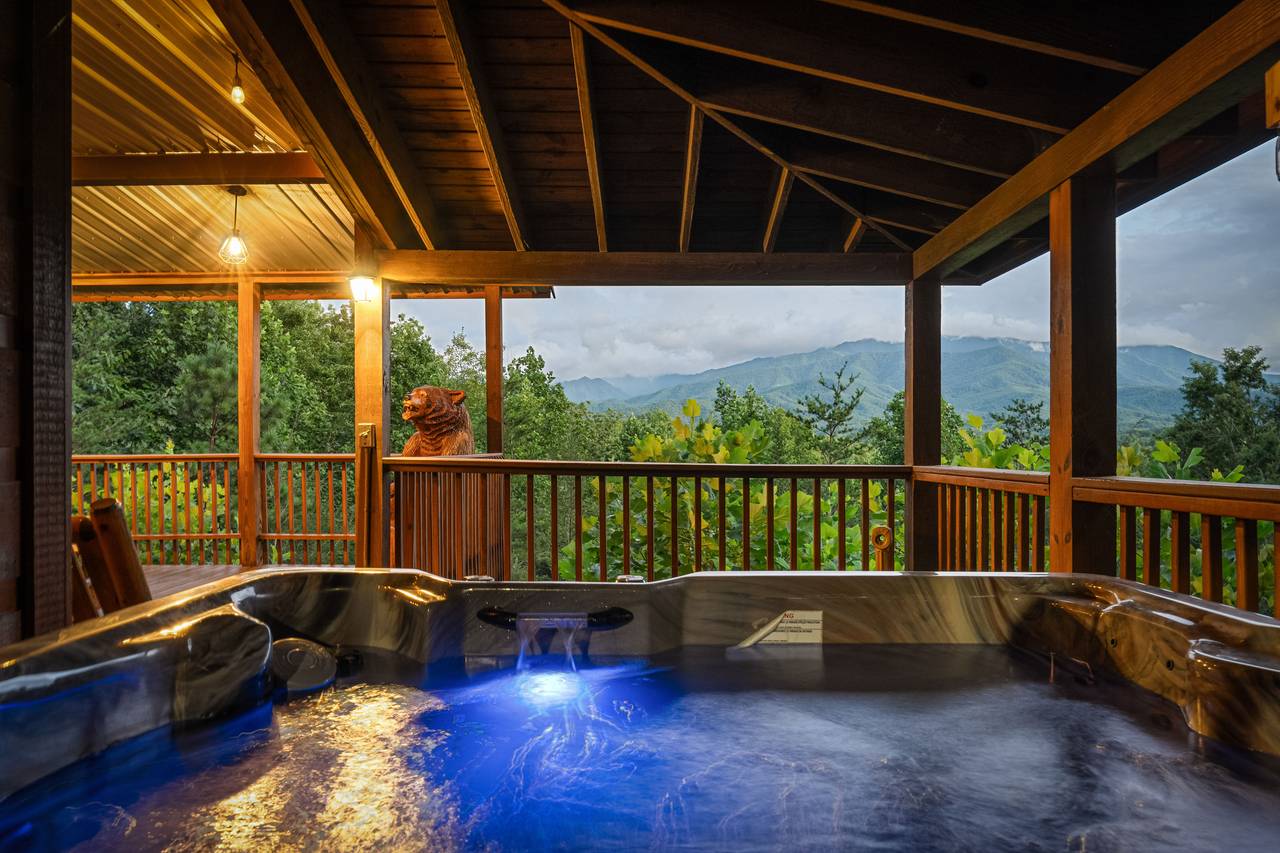 Relaxing Hot Tub with Mountain Scenery Relaxing Hot Tub with Mountain Scenery