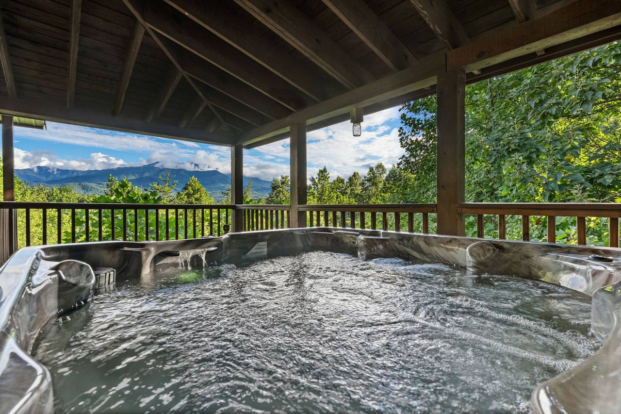 Relaxing Hot Tub with Mountain Scenery Relaxing Hot Tub with Mountain Scenery