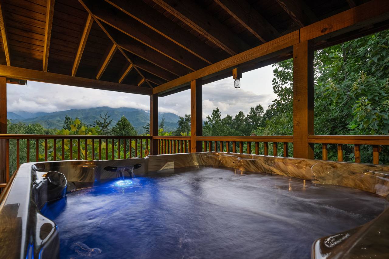 Relaxing Hot Tub with Mountain Scenery Relaxing Hot Tub with Mountain Scenery
