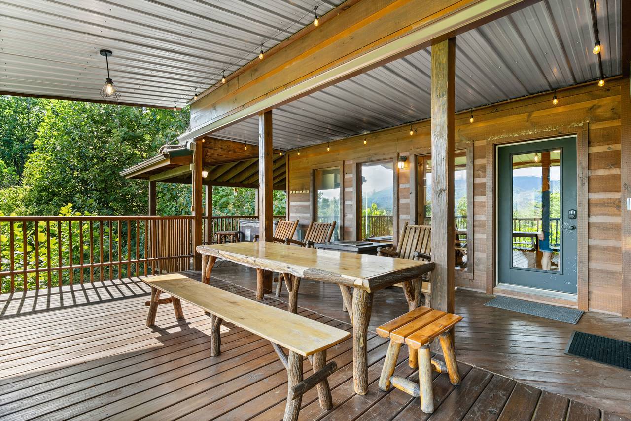 Picnic Table on Deck for Outdoor Dining & Mountain Views Picnic Table on Deck for Outdoor Dining & Mountain Views