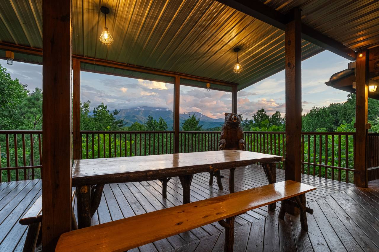 Picnic Table on Deck for Outdoor Dining & Mountain Views Picnic Table on Deck for Outdoor Dining & Mountain Views