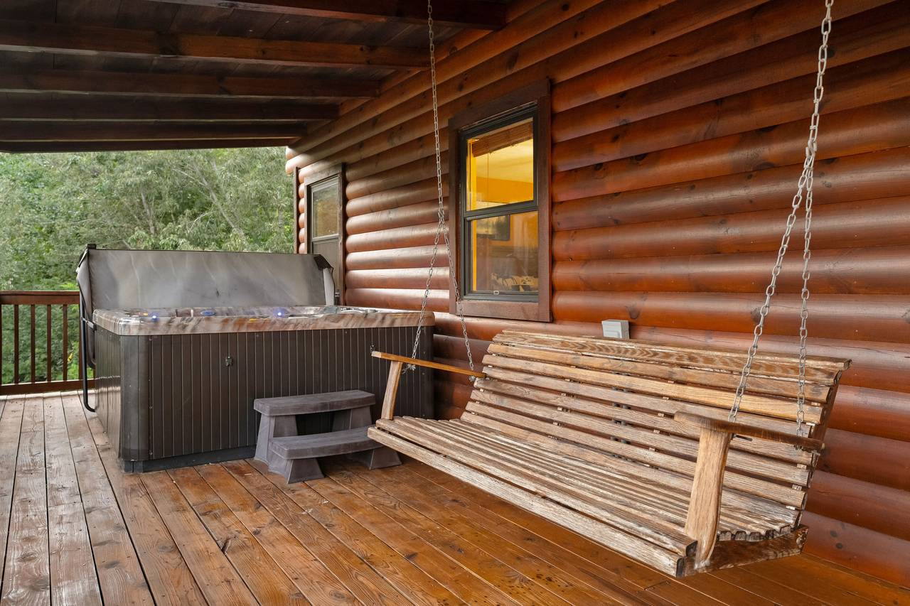 Hot tub on deck with private mountain view Hot tub on deck with private mountain view