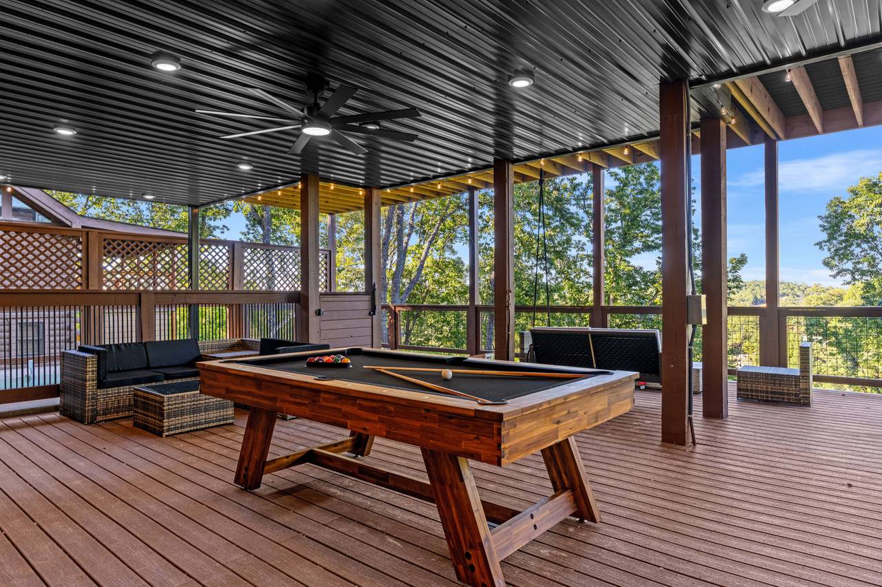<span class="name">Covered deck with pool table, hot tub, bar & firepit - it has it</span> <span class="name">Covered deck with pool table, hot tub, bar & firepit - it has it</span>