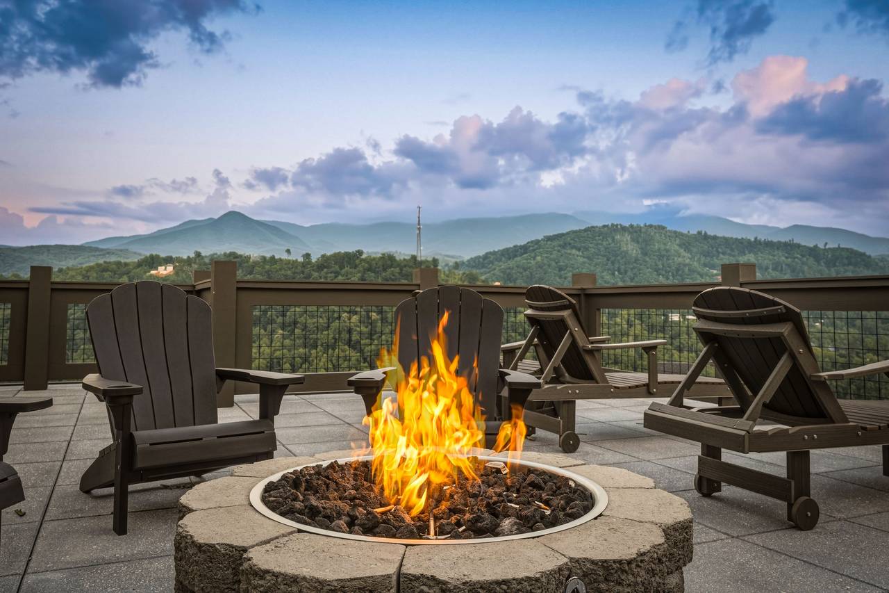 Gather around the rooftop gas fire pit with mountain views Gather around the rooftop gas fire pit with mountain views