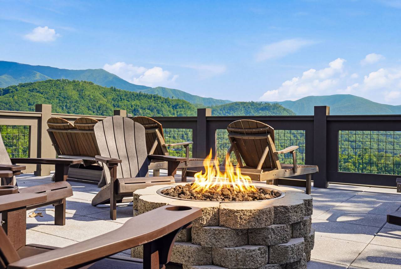 Gather around the rooftop gas fire pit with mountain views Gather around the rooftop gas fire pit with mountain views