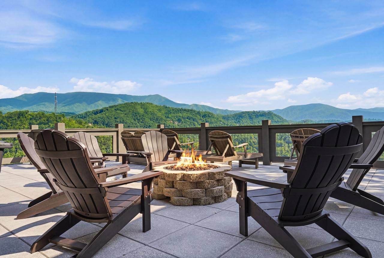 Gather around the rooftop gas fire pit with mountain views Gather around the rooftop gas fire pit with mountain views