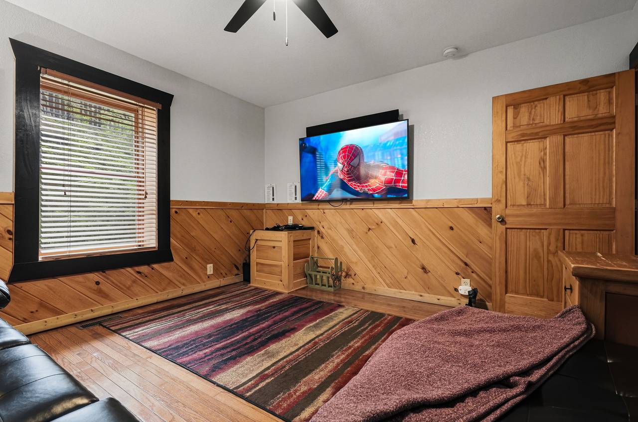 Settle in for movie night in the private theater room Settle in for movie night in the private theater room