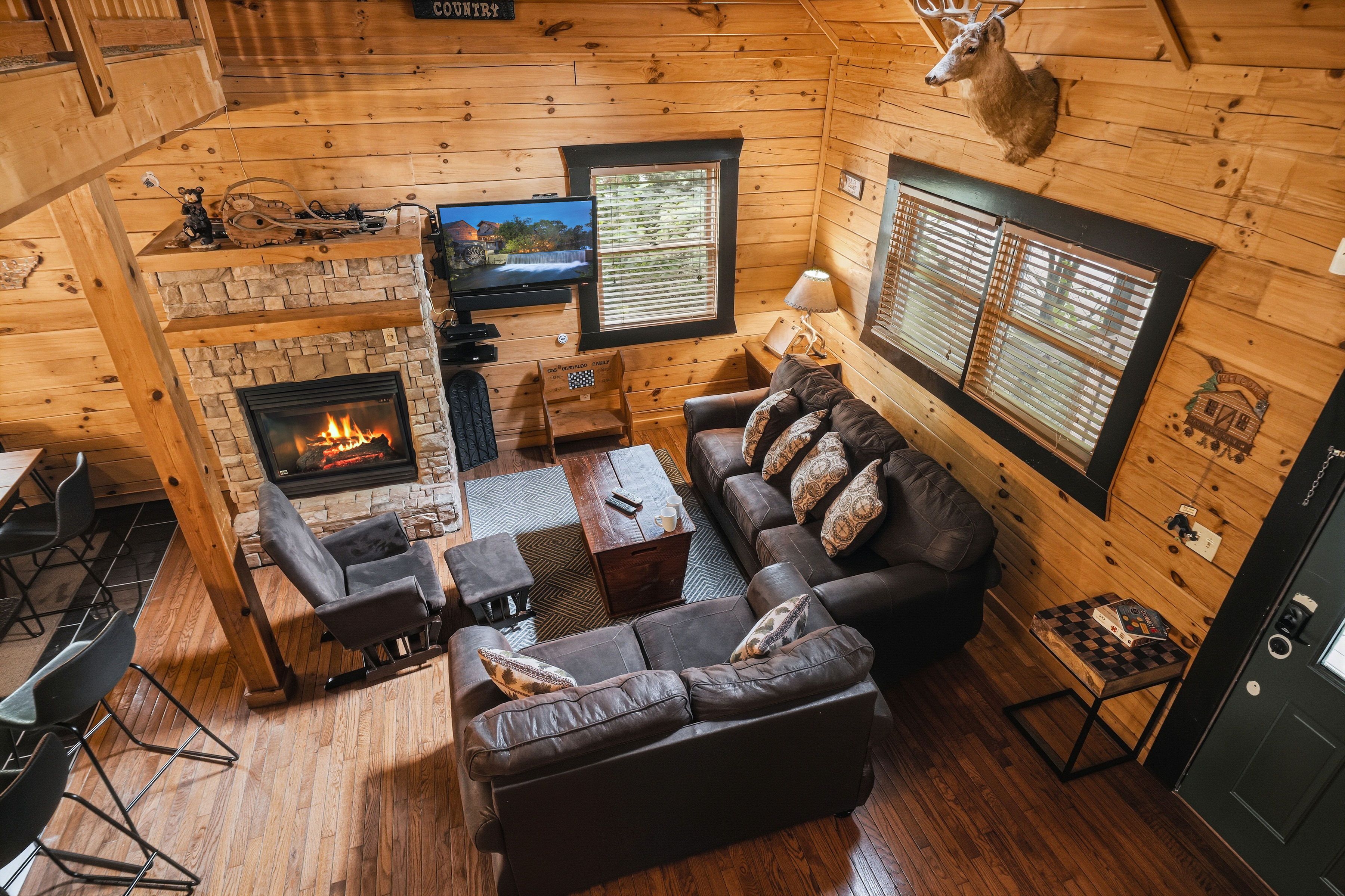 Open living area with comfortable seating and TV