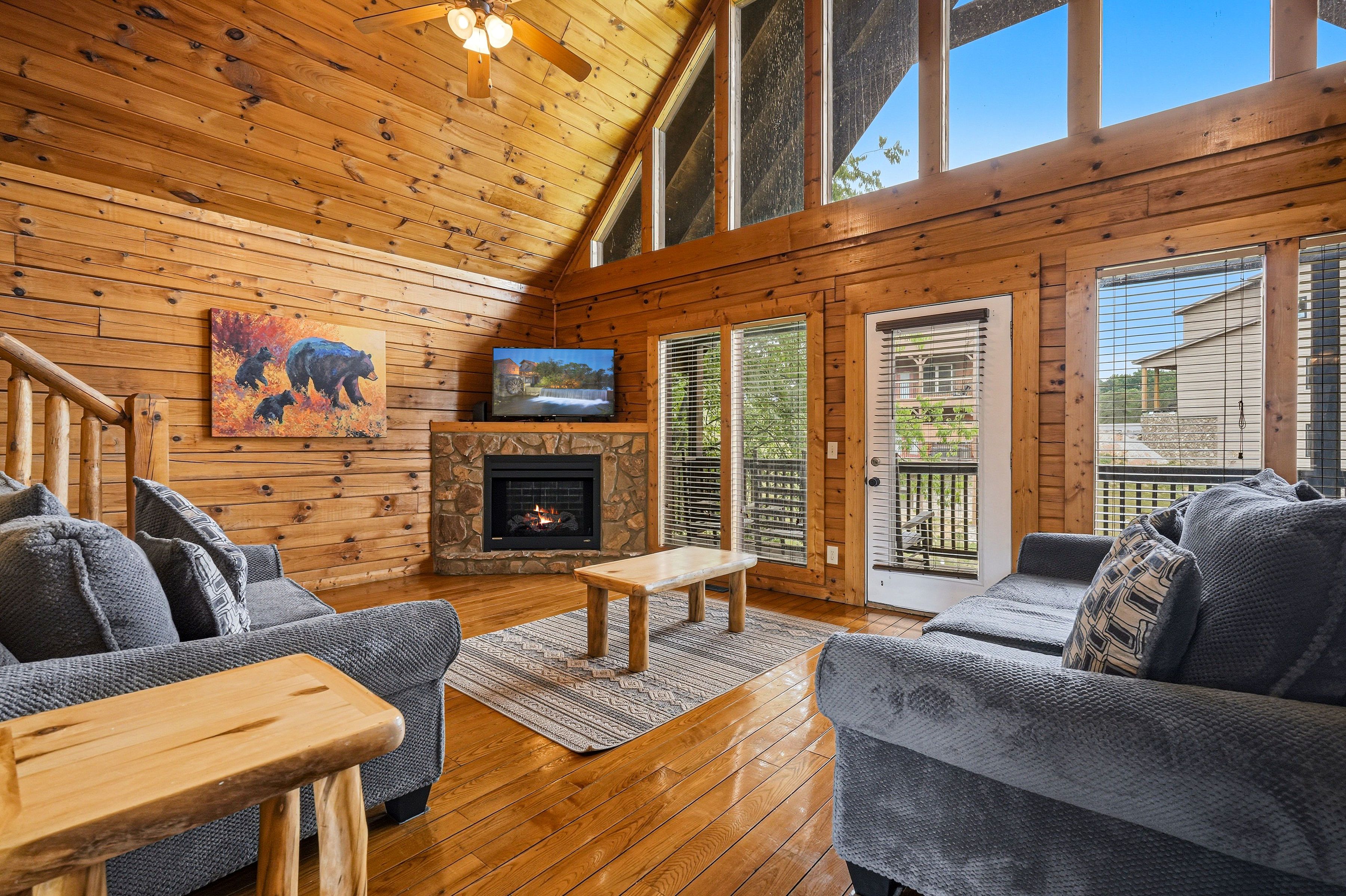 Electric fireplace and large Smart TV