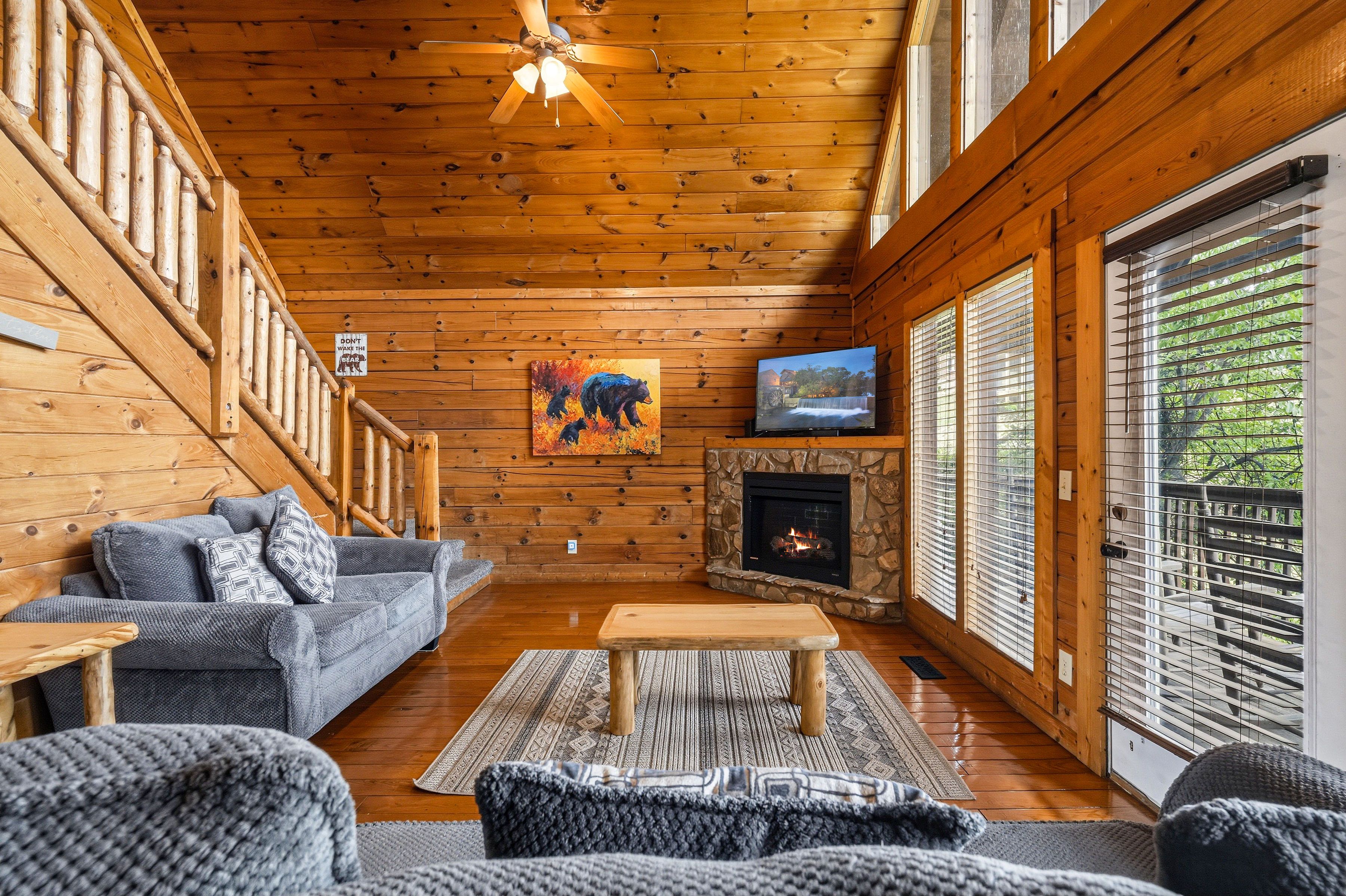 Cozy gathering space with mountain cabin charm