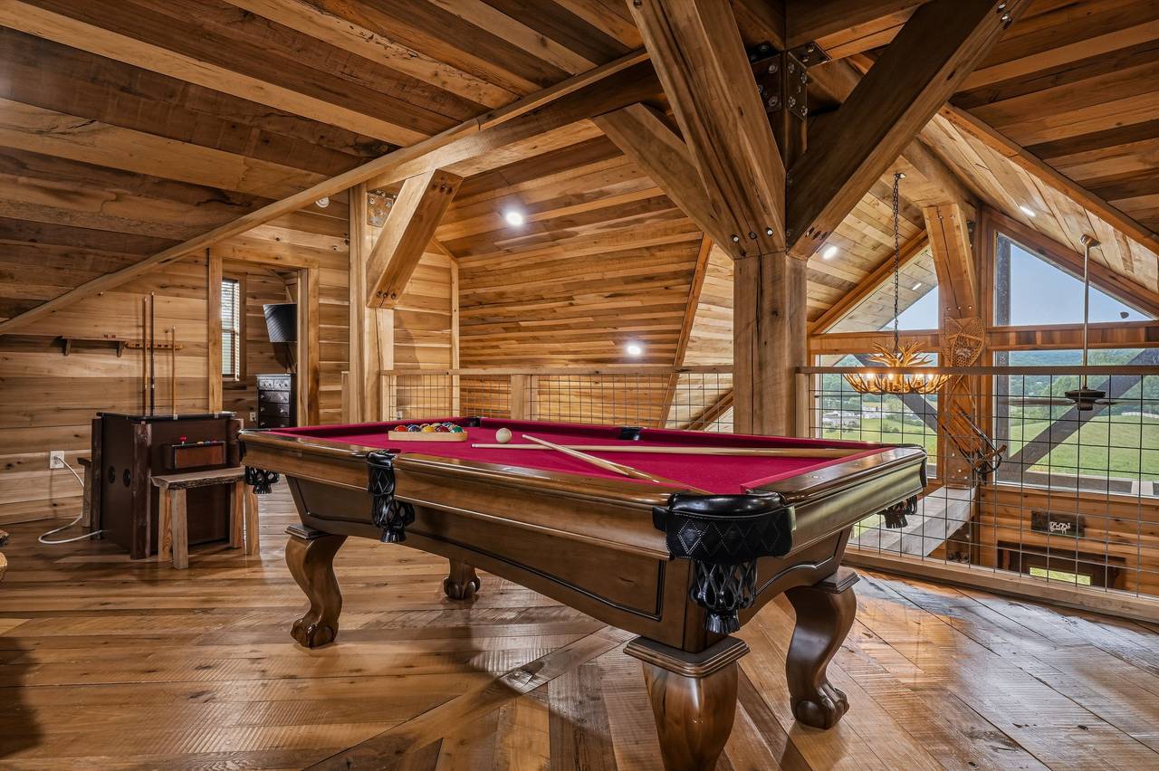 <span class="name">Pool table & checker table for classic cabin fun</span> <span class="name">Pool table & checker table for classic cabin fun</span>