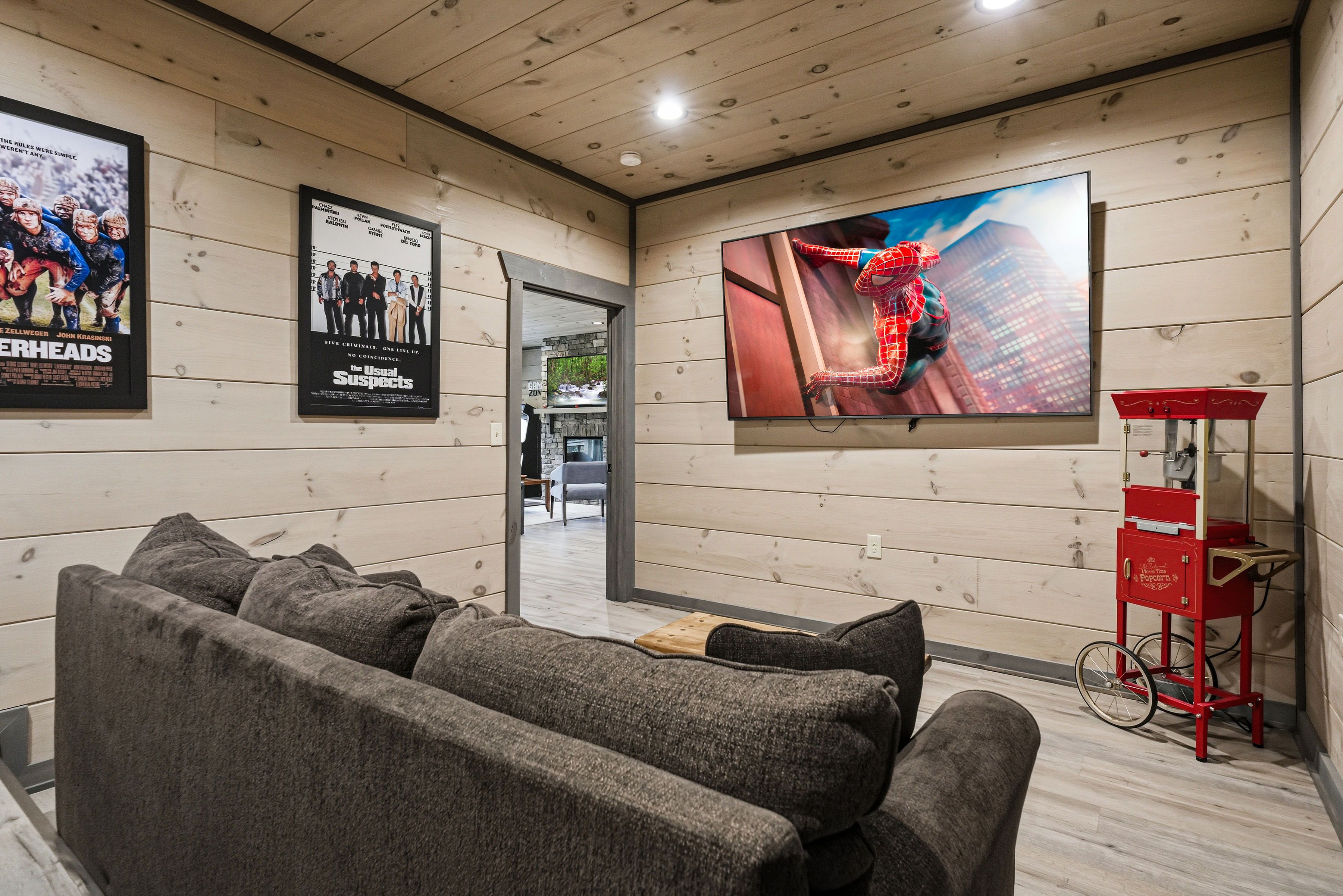 <span class="name">Private theater room features an 86-inch LG Smart TV</span>