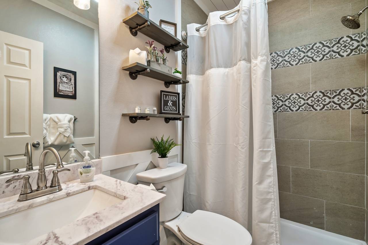 Lower-level bathroom with walk-in shower Lower-level bathroom with walk-in shower