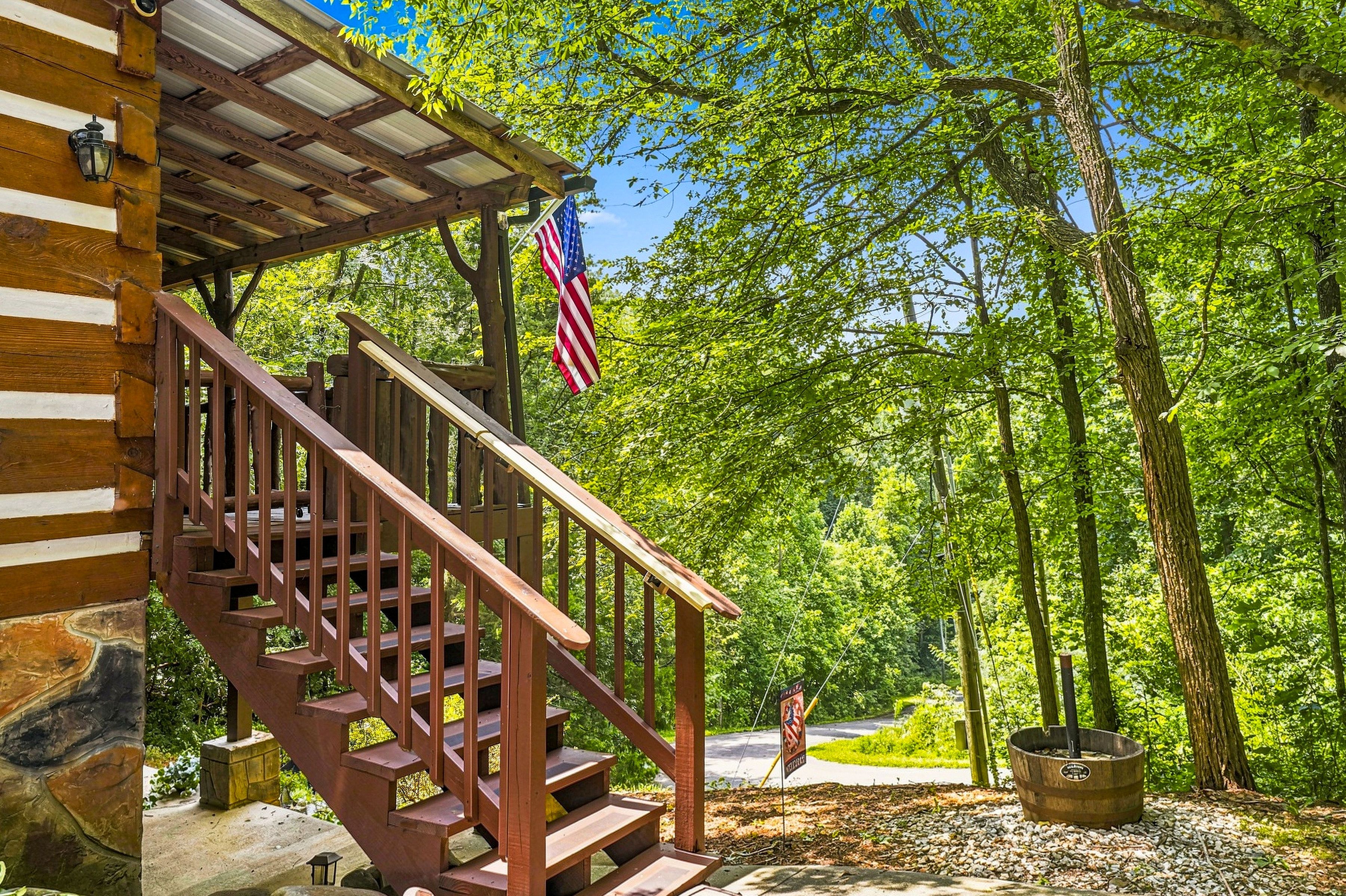 <span class="name">Nine steps lead to the cabin's main entrance</span>
