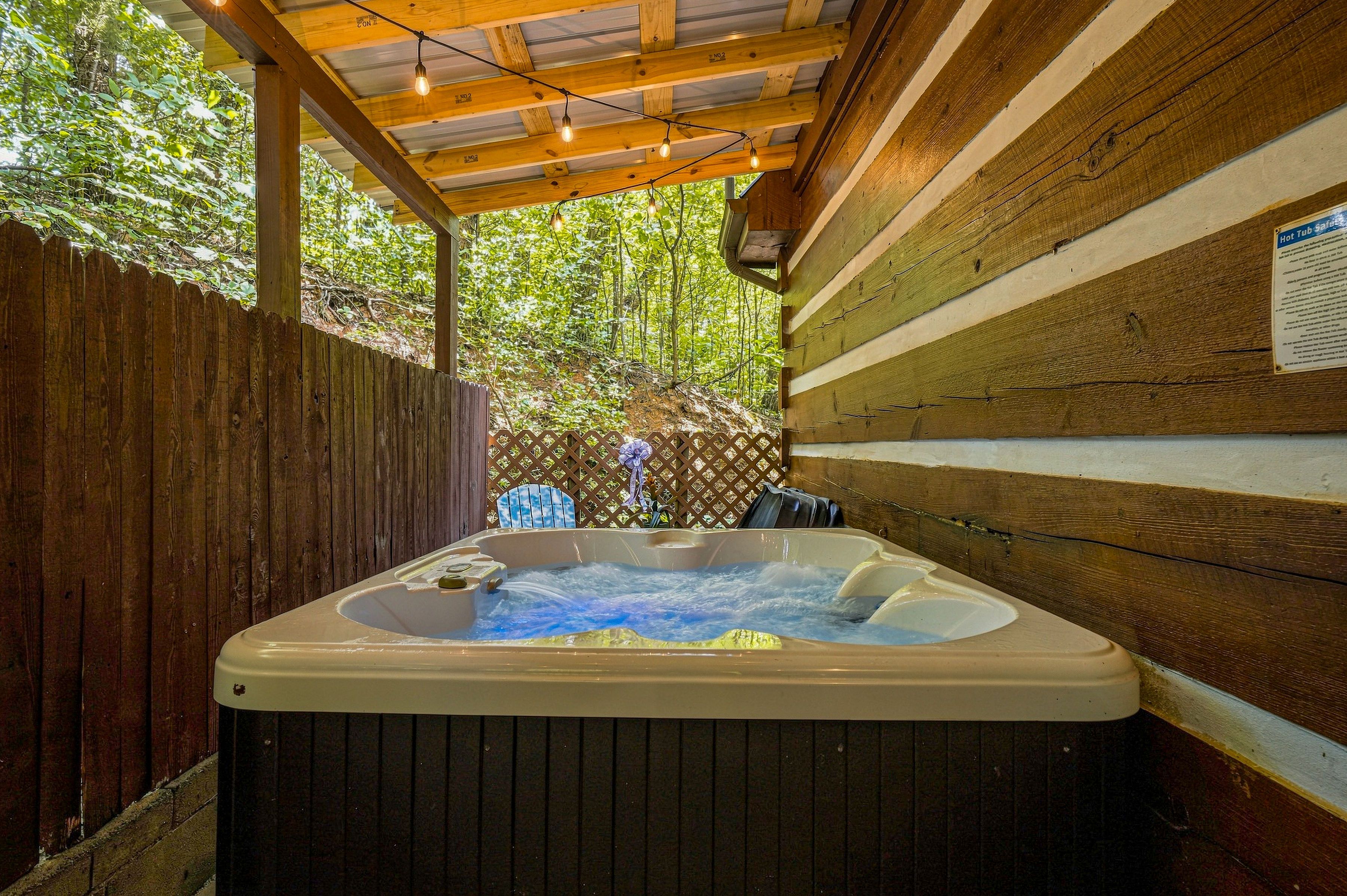 <span class="name">Private hot tub for relaxing after mountain adventures</span>