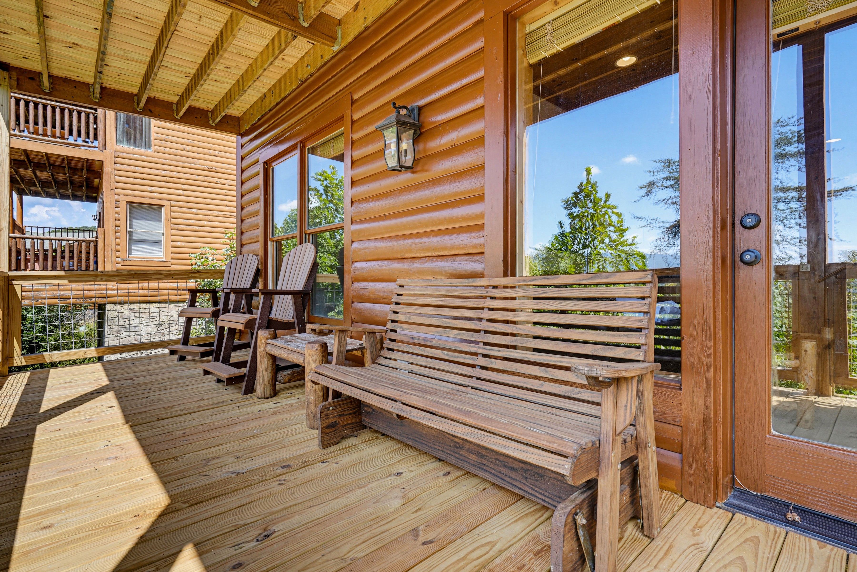 <span class="name">Unwind on the bench glider while enjoying the mountain air</span>