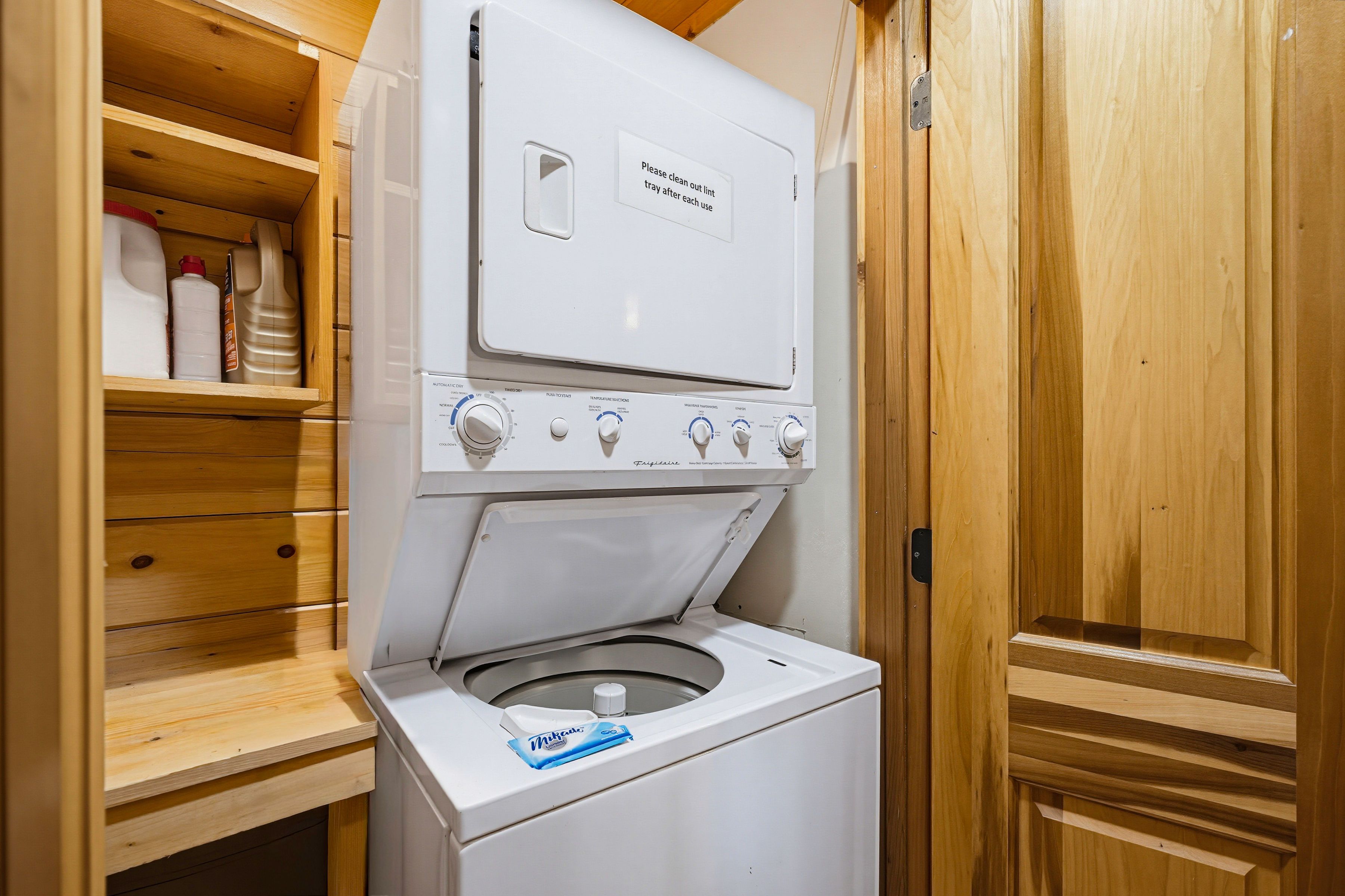 <span class="name">Stackable washer and dryer located in the full bathroom</span>