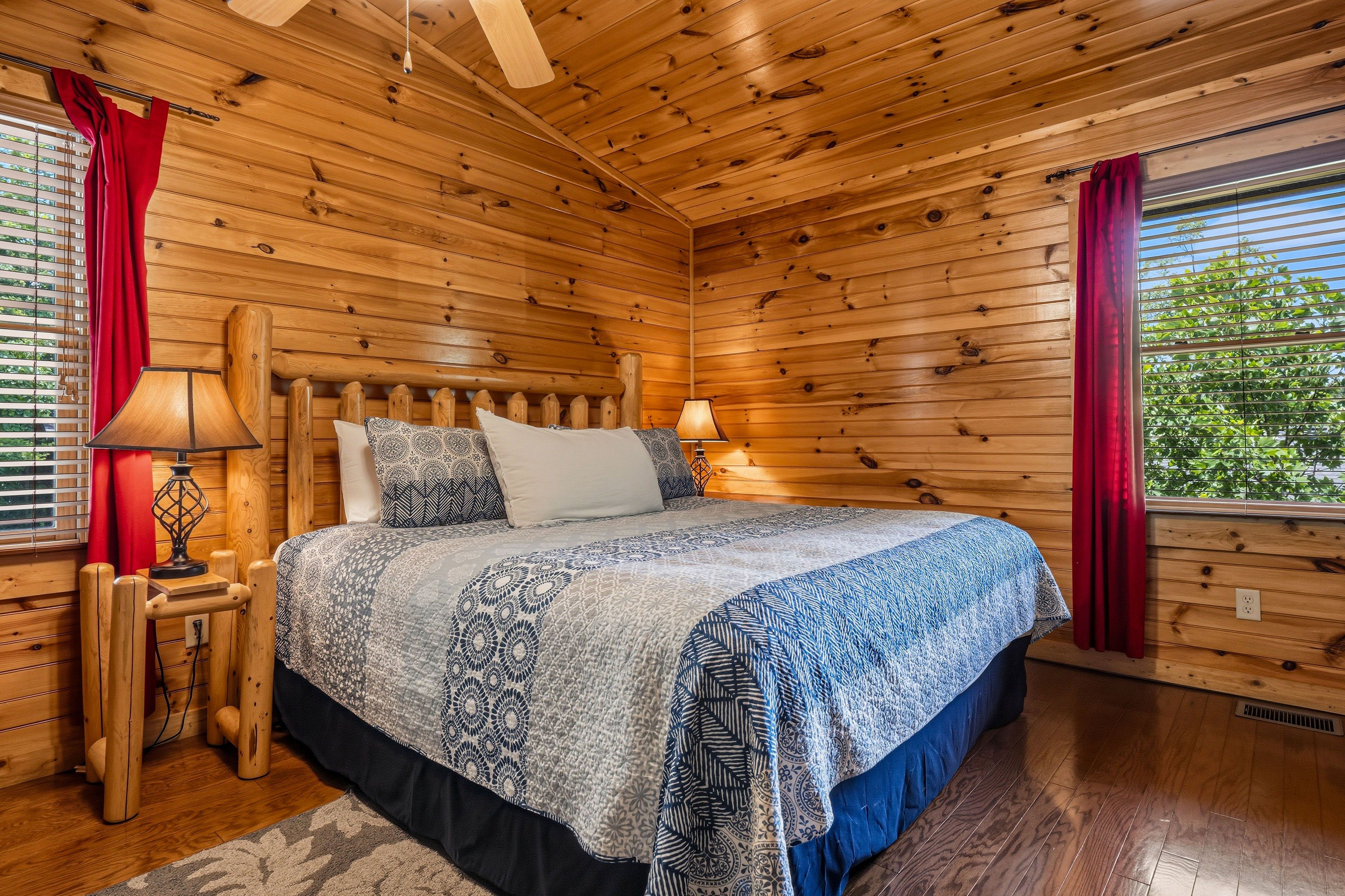 Upper level king bedroom with electric fireplace