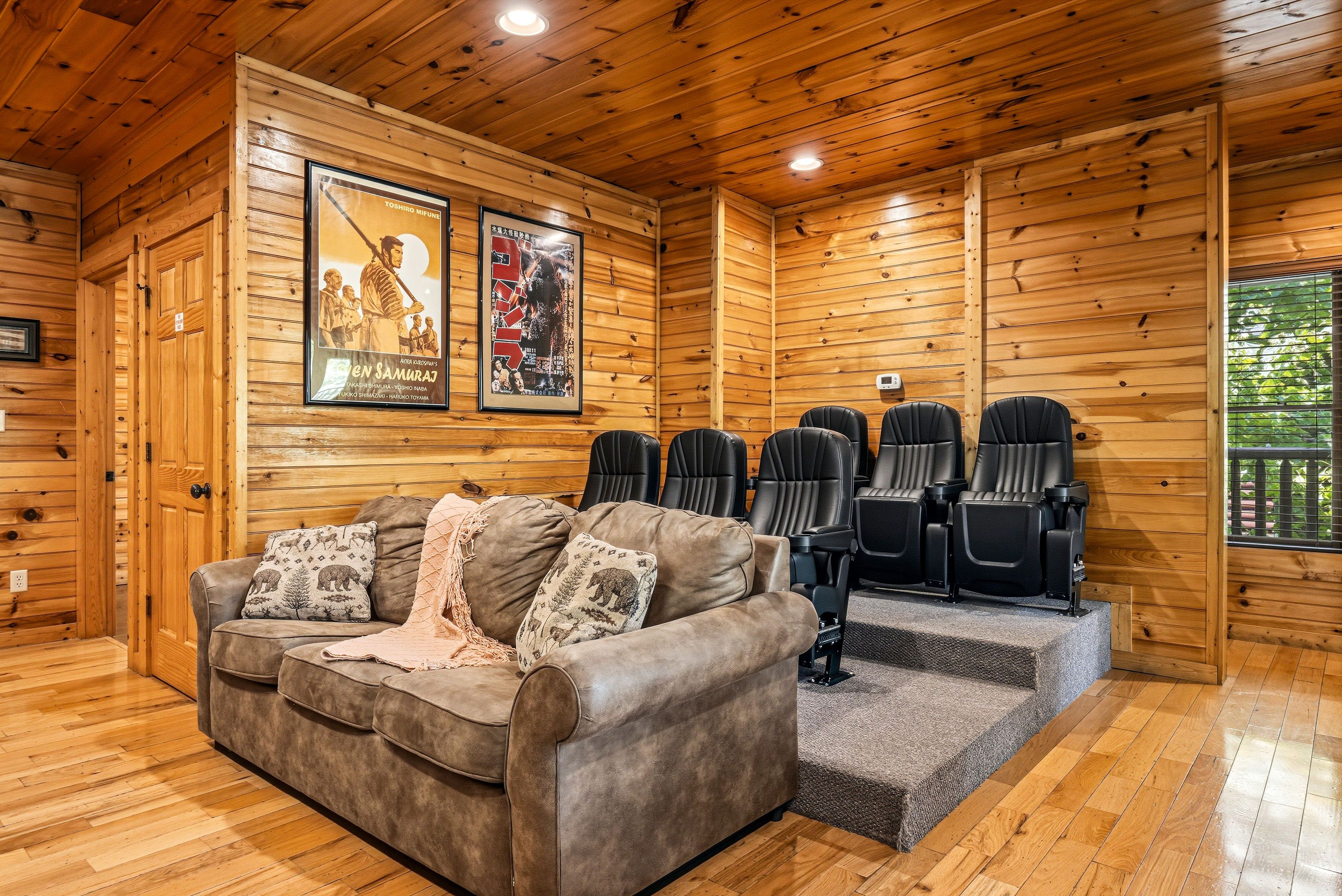Sleeper sofa in the theater room