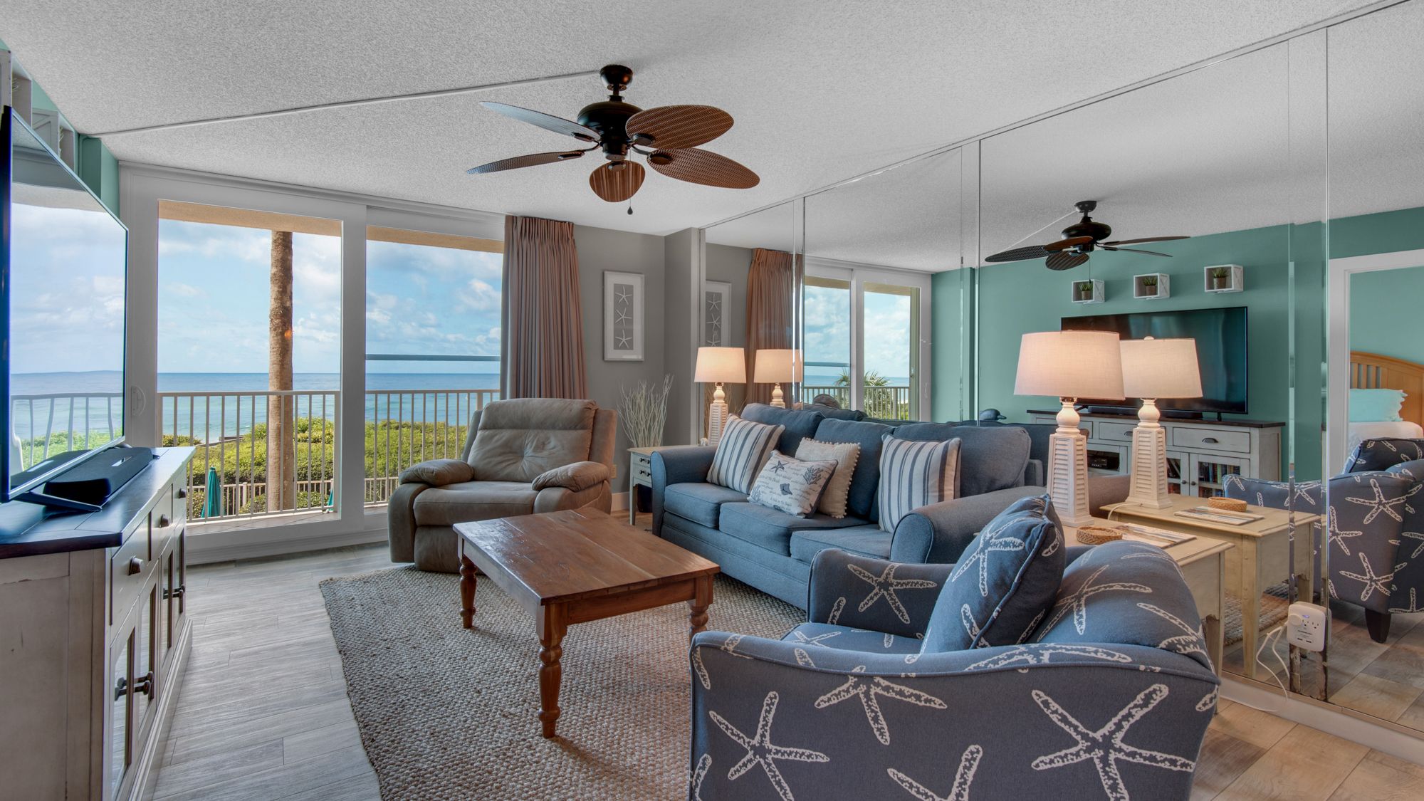 BeachCrest 203 living room with gulf views