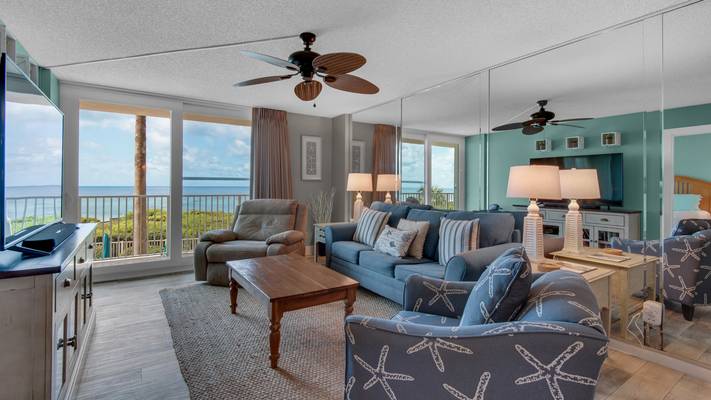 BeachCrest 203 living room with gulf views BeachCrest 203 living room with gulf views