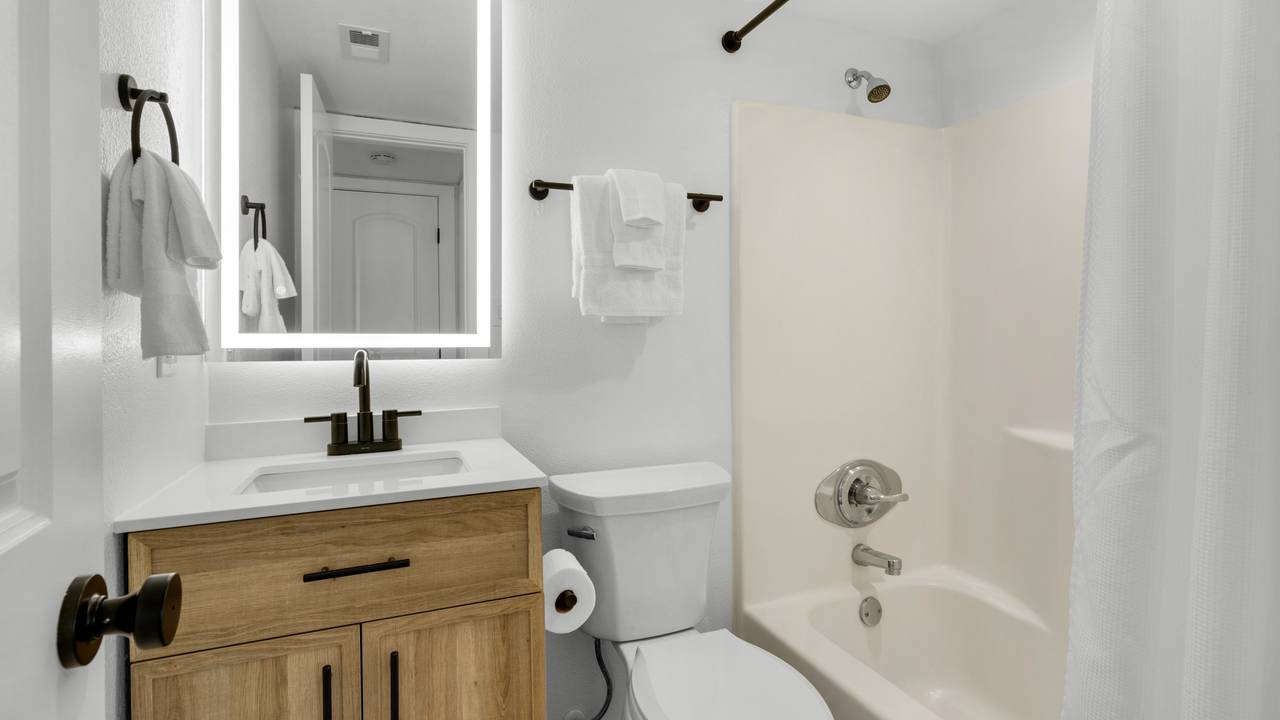 BeachCrest 204: Second full bathroom with shower and lighted mir BeachCrest 204: Second full bathroom with shower and lighted mir