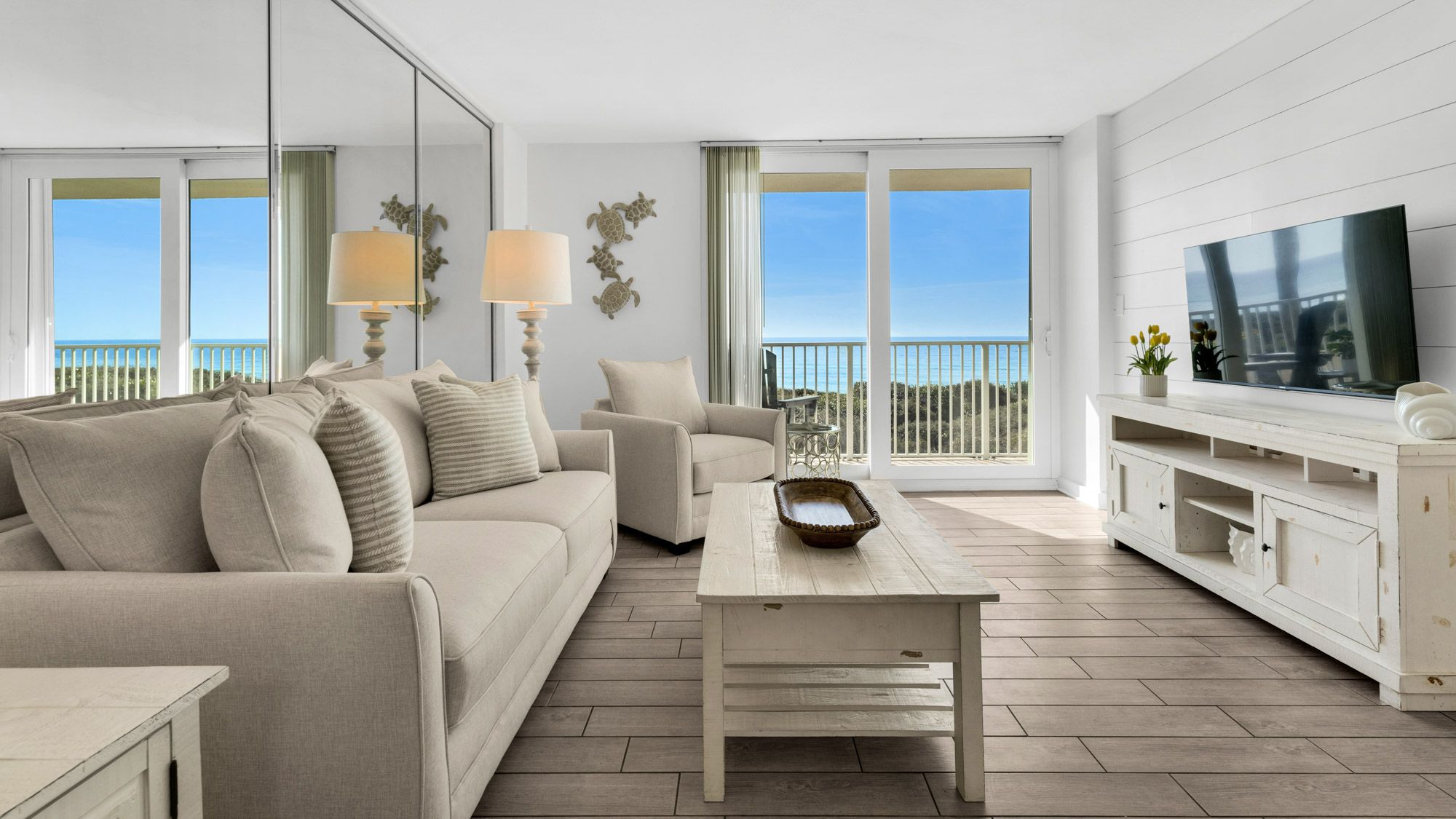 BeachCrest 204: Gulf Front Living room with private balcony, lar