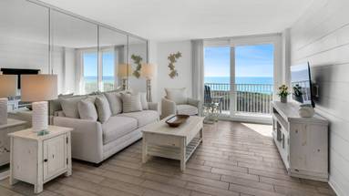 BeachCrest 204: Gulf Front Living room with private balcony, lar BeachCrest 204: Gulf Front Living room with private balcony, lar