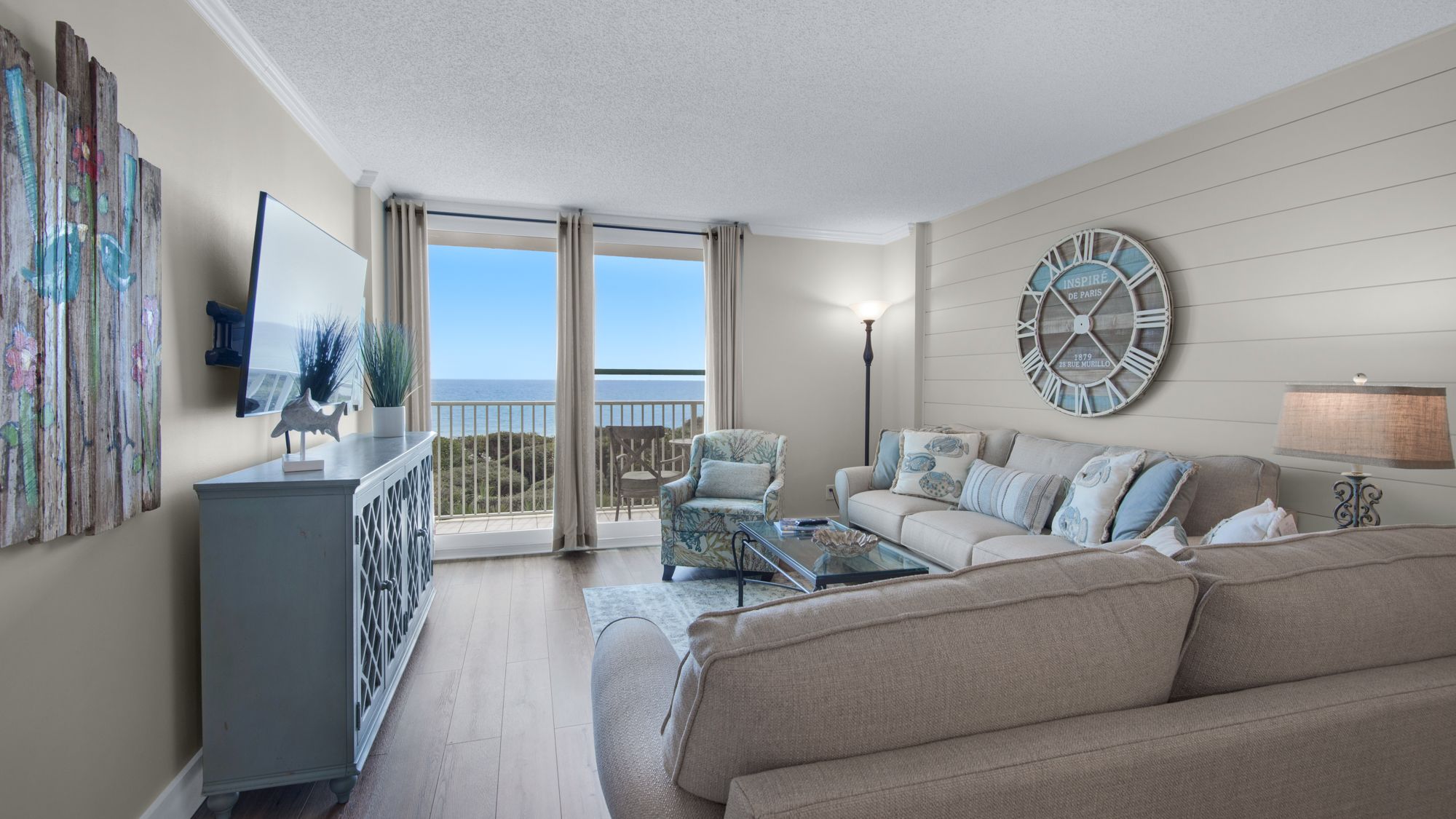 BeachCrest 205 living room with gulf views