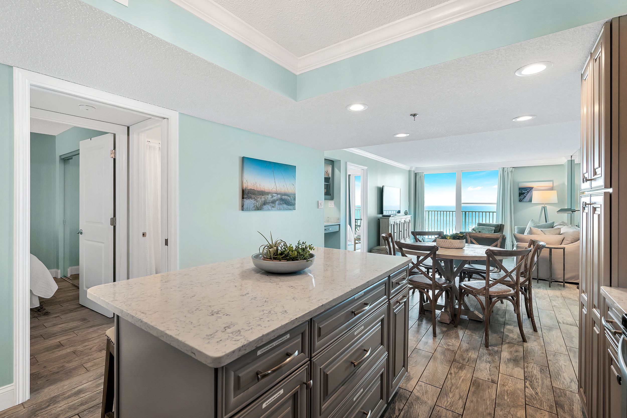 BeachCrest 305 Kitchen and Living Area with Gulf View