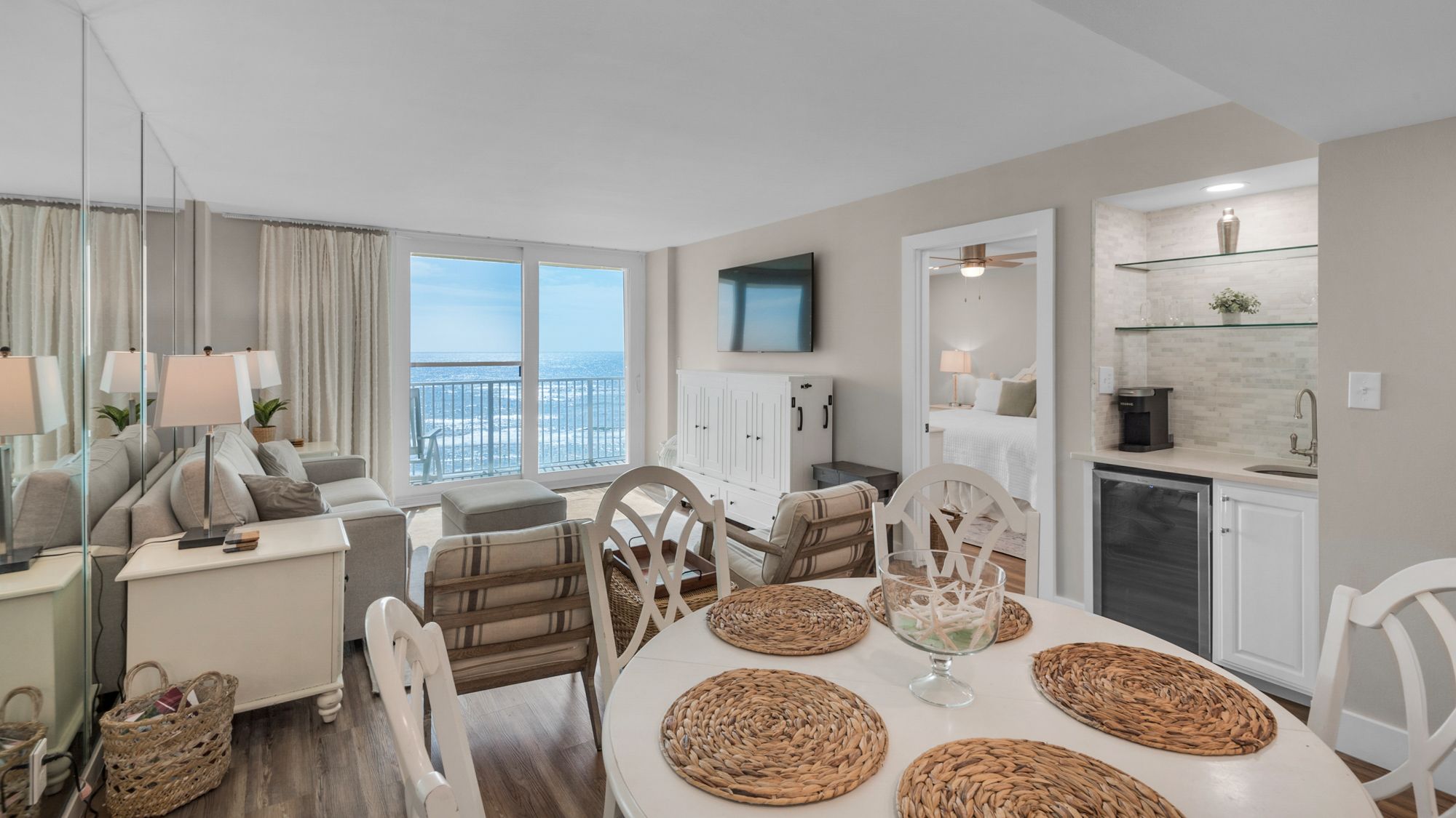 Beachcrest 402 Table and Living Area with Ocean View