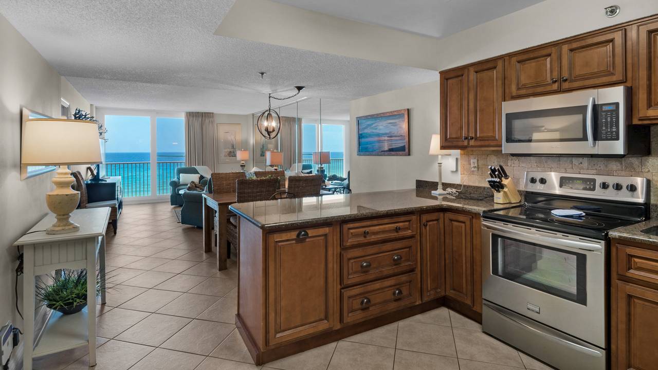 BeachCrest 405 Kitchen and Living Area with Gulf Views BeachCrest 405 Kitchen and Living Area with Gulf Views