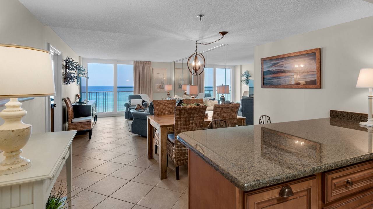 BeachCrest 405 Kitchen and Living Area with Gulf Views BeachCrest 405 Kitchen and Living Area with Gulf Views