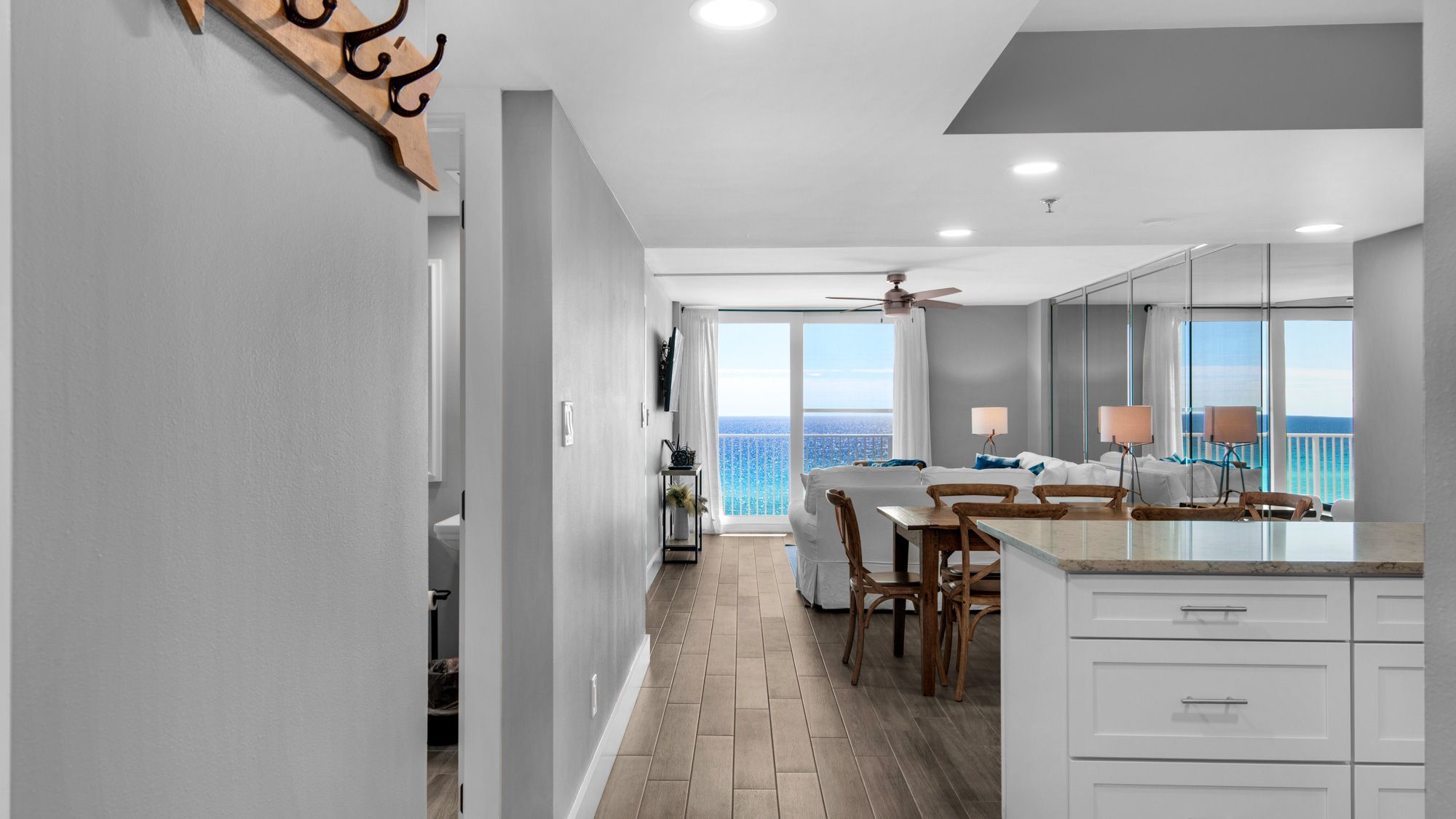 BeachCrest 603 Kitchen into Living Area w/ Gulf Views