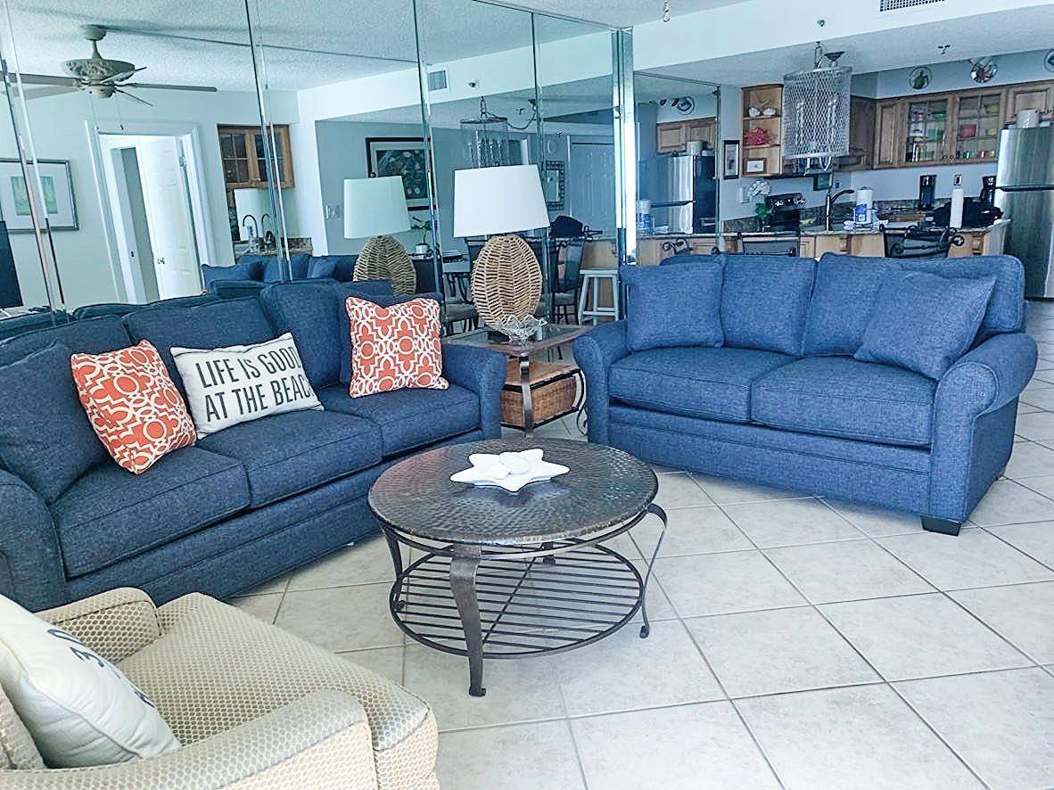 BeachCrest 805 Living Area with new couch BeachCrest 805 Living Area with new couch