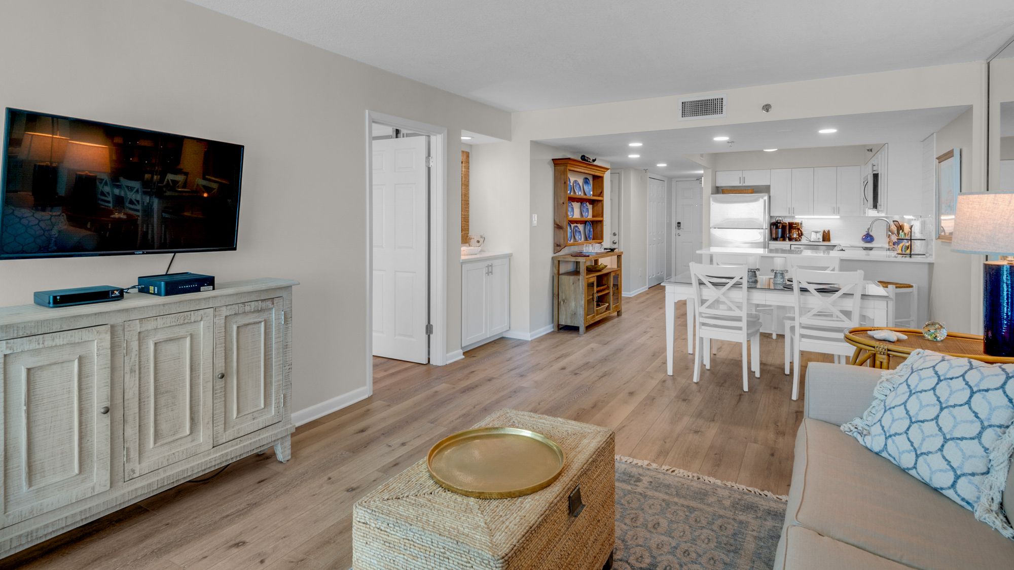 BeachCrest 1004 Living Area, Dining Table, and Kitchen