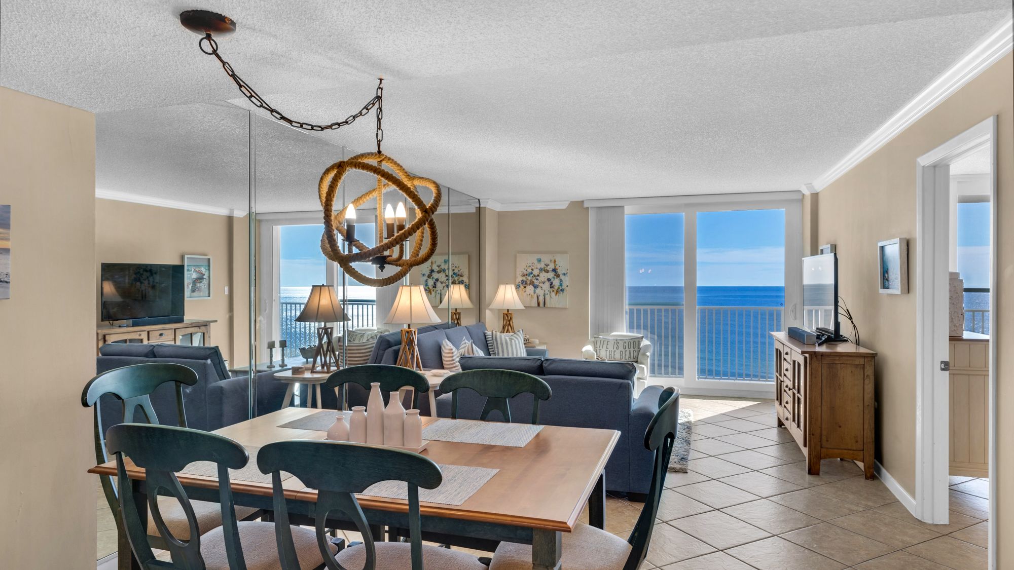 BeachCrest 1102 Dining Table and Living Area with Gulf View