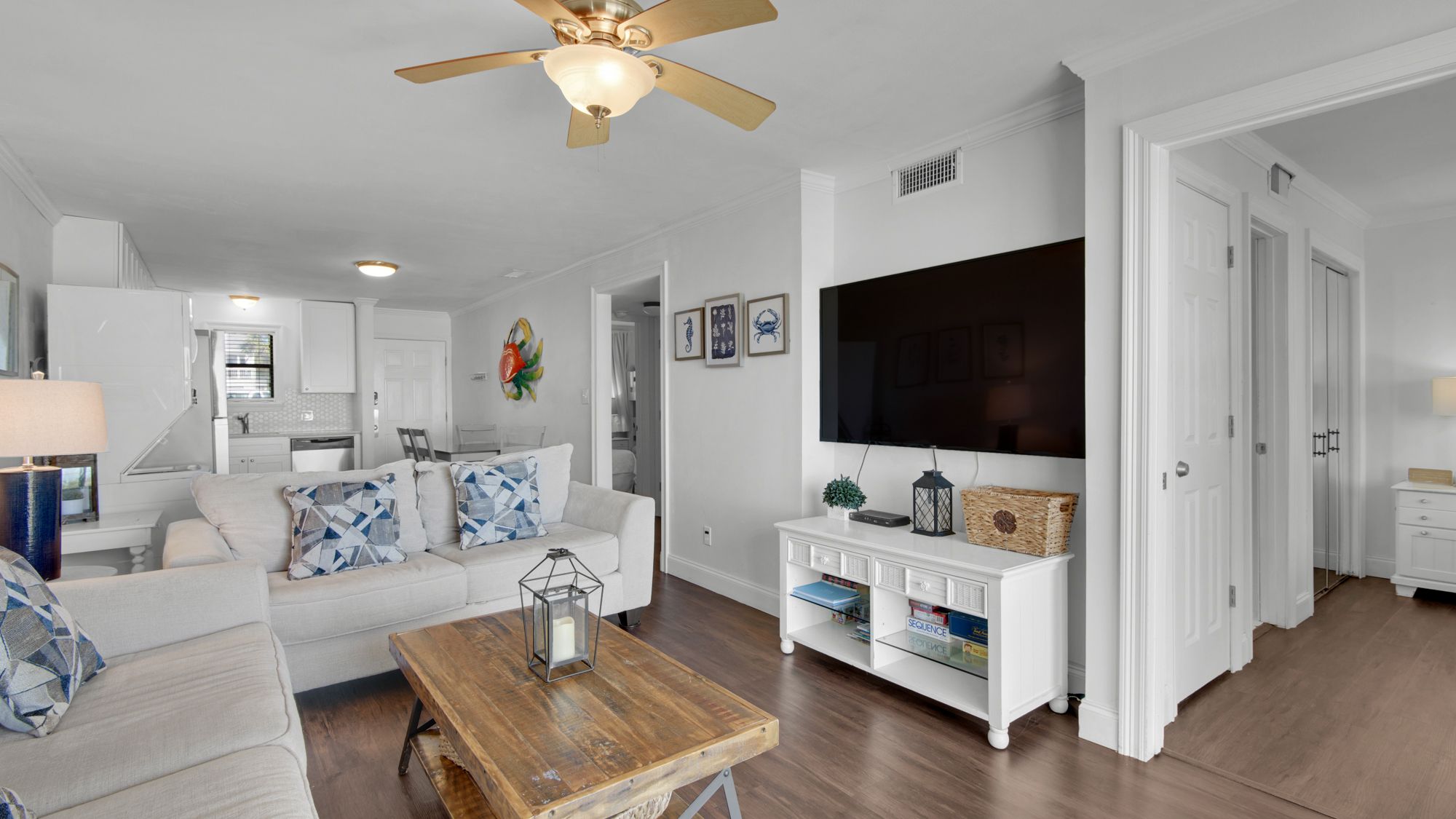 Beachside Condo 1 Entertainment Area and Bedroom Entrance