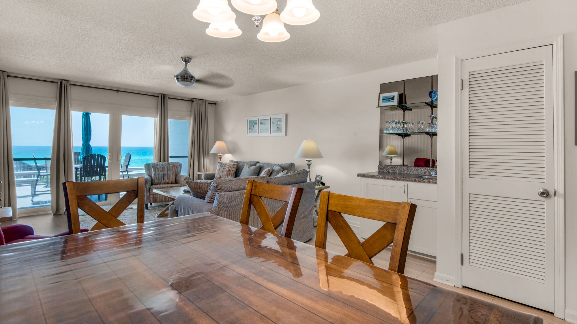 Blue Nine 3 Dining Table and Living Area with Gulf View