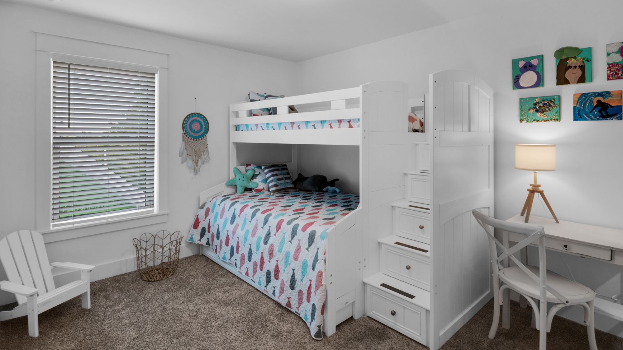 Boho Beach House 3rd Floor Twin-over-Full Bunk Bedroom