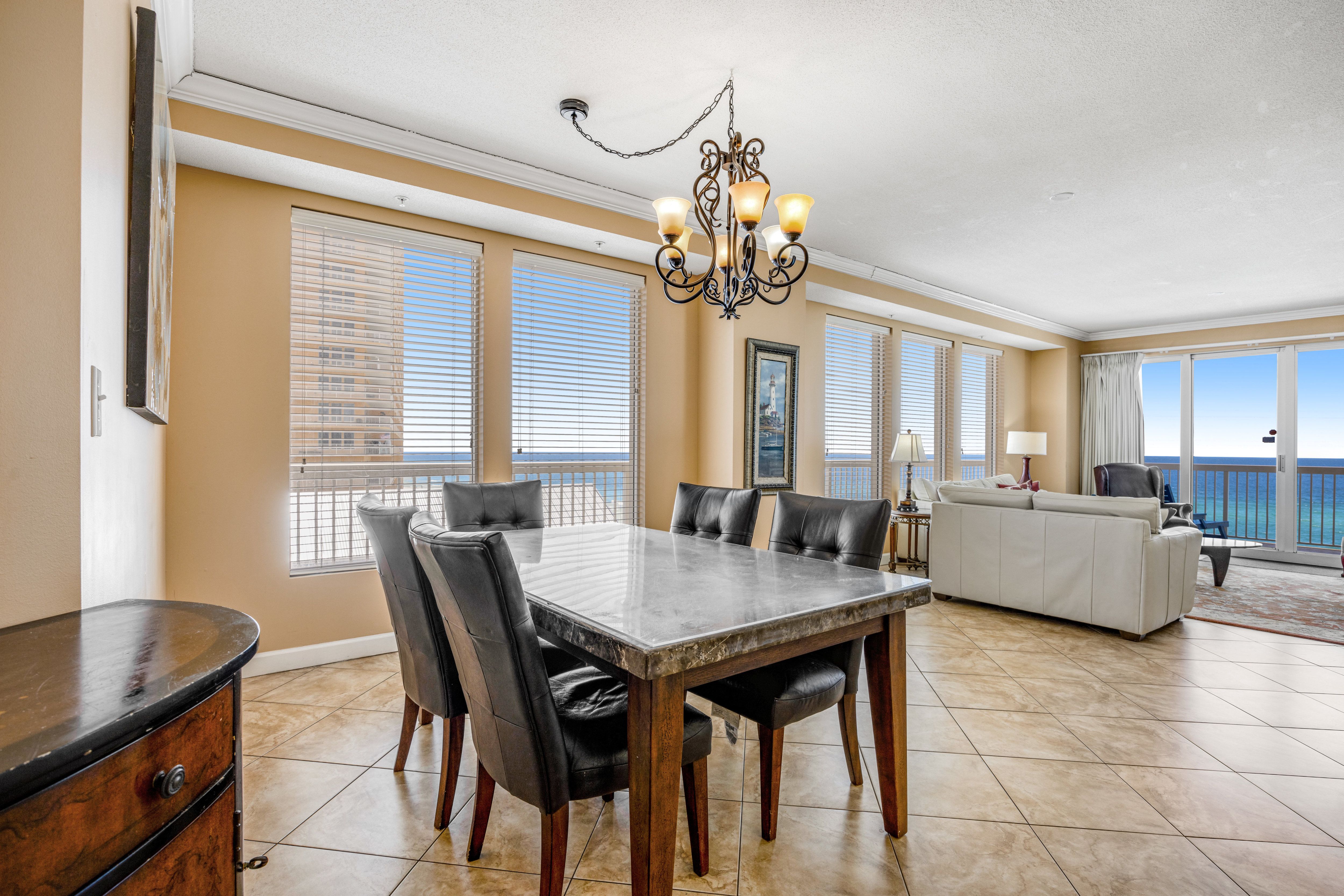 Seychelles 601 Dining Table and Living Area with Gulf Views